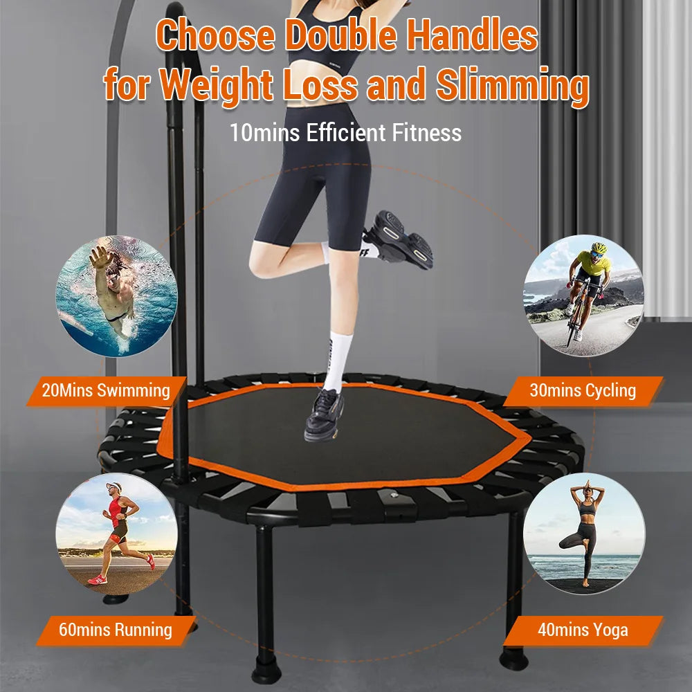 42” Foldable Mini Fitness Trampoline for Adults | Silent, Stable & Heavy-Duty Rebounder with Double Handle