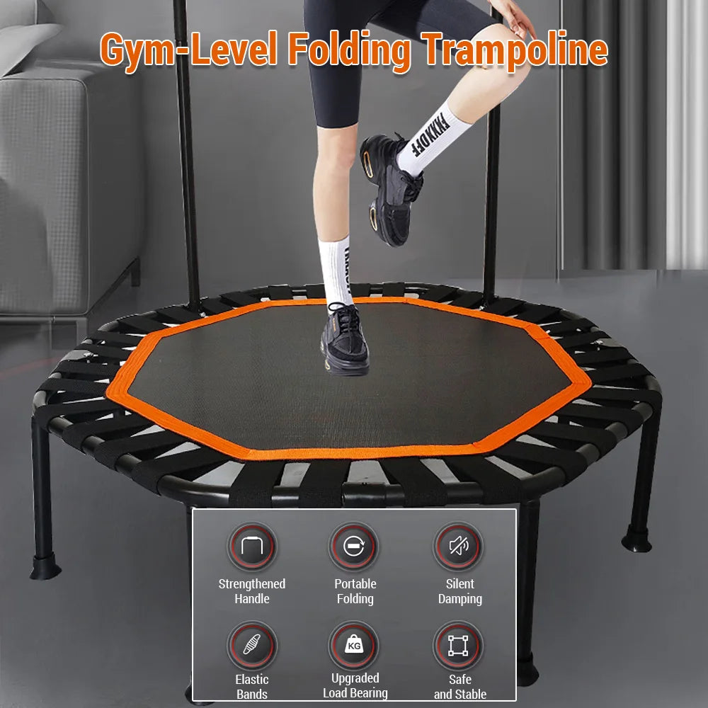 42” Foldable Mini Fitness Trampoline for Adults | Silent, Stable & Heavy-Duty Rebounder with Double Handle