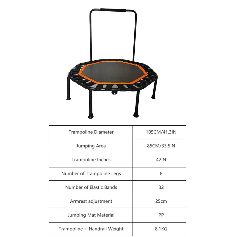 42” Foldable Mini Fitness Trampoline for Adults | Silent, Stable & Heavy-Duty Rebounder with Double Handle